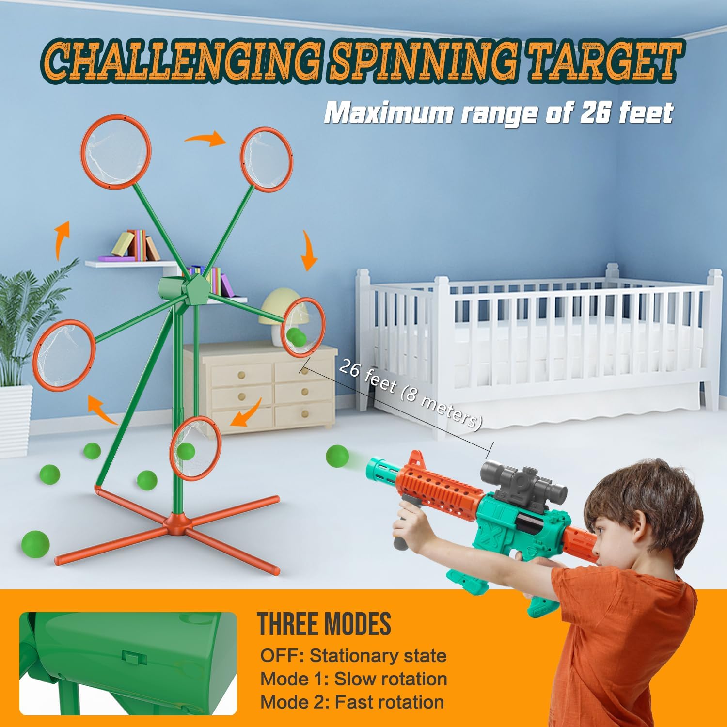 Shooting Games Toys for Age 5 6 7 8 9 10+ Year Old Boys, Kids Toy Sports & Outdoor Game with Moving Shooting Target & 2 Popper Air Toy Guns & 24 Foam Balls, Gifts for Boys and Girls-1