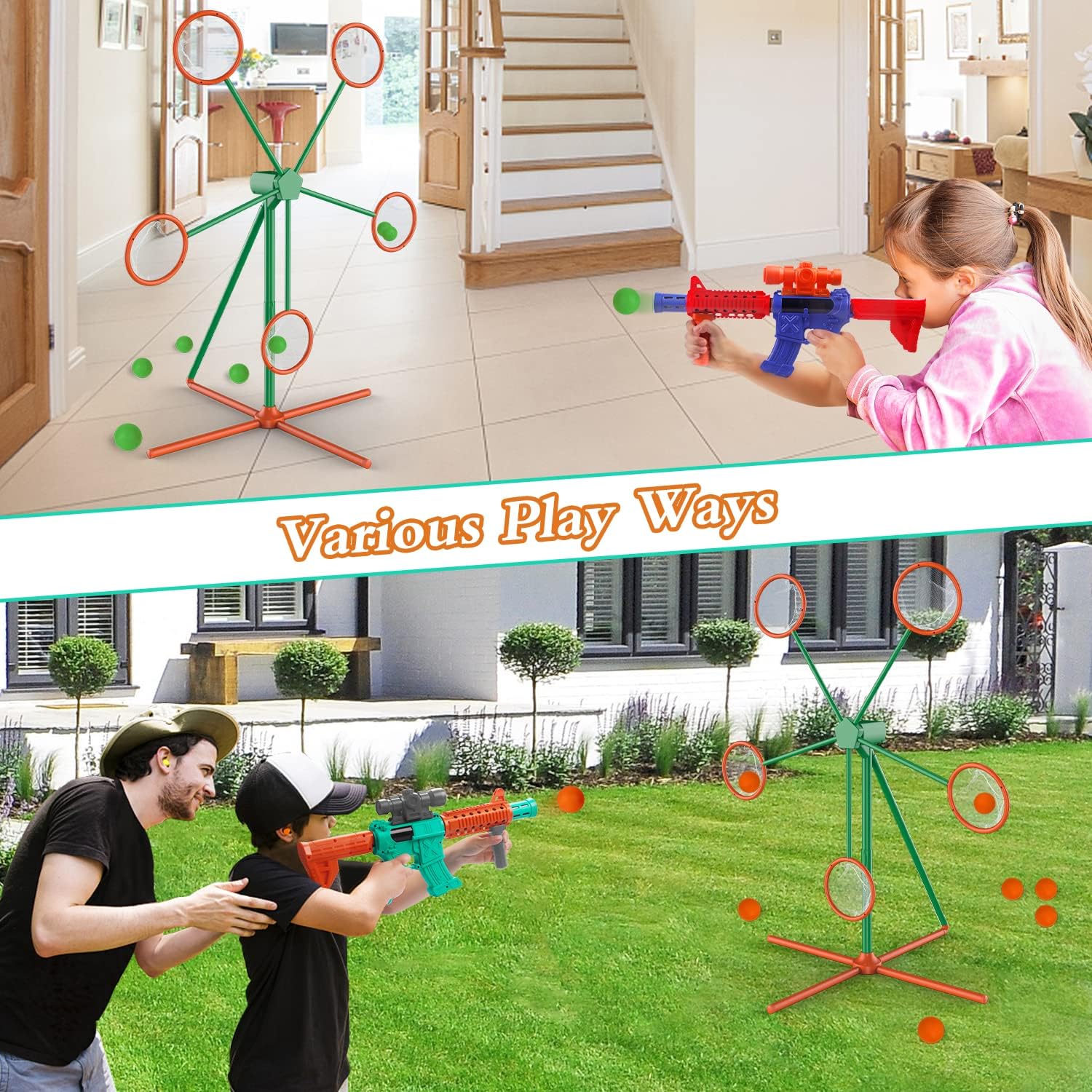 Shooting Games Toys for Age 5 6 7 8 9 10+ Year Old Boys, Kids Toy Sports & Outdoor Game with Moving Shooting Target & 2 Popper Air Toy Guns & 24 Foam Balls, Gifts for Boys and Girls-2