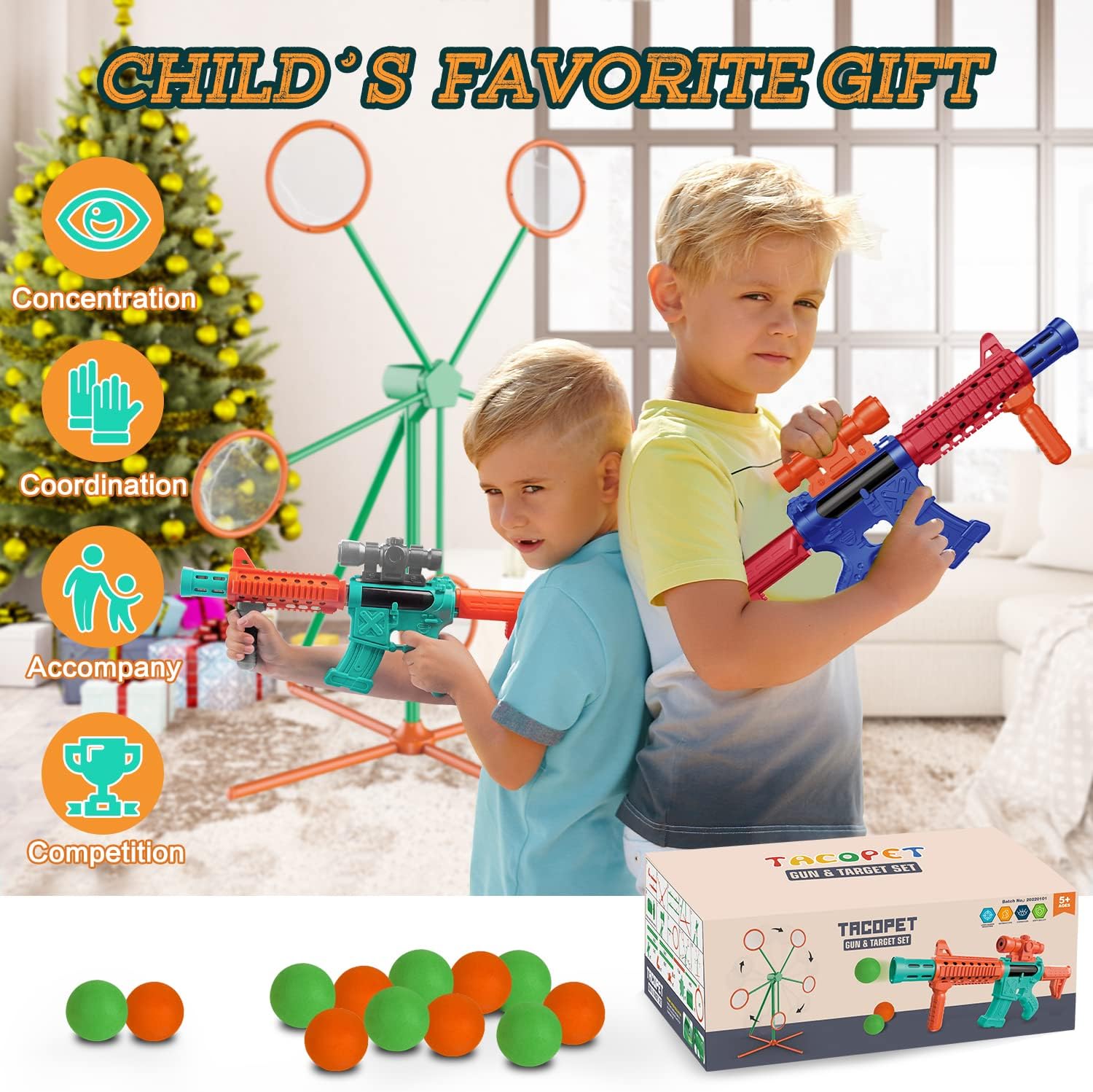 Shooting Games Toys for Age 5 6 7 8 9 10+ Year Old Boys, Kids Toy Sports & Outdoor Game with Moving Shooting Target & 2 Popper Air Toy Guns & 24 Foam Balls, Gifts for Boys and Girls-3