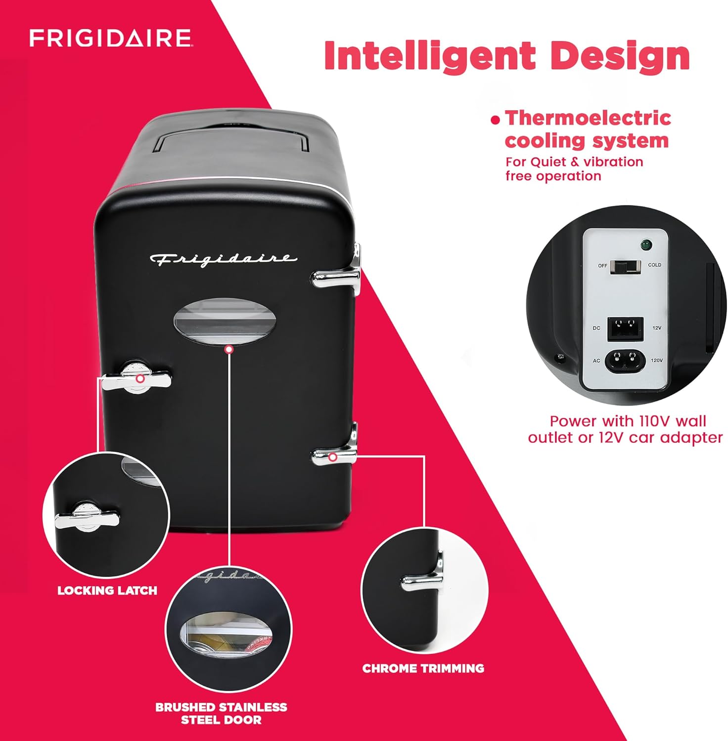 Frigidaire EFMIS175 Retro 9-Can Mini Personal Fridge Portable Cooler for Car, Office, Bedroom, Dorm Room, or Cabin, 11.8"D x 7.1"W x 10.1"H, Black-3