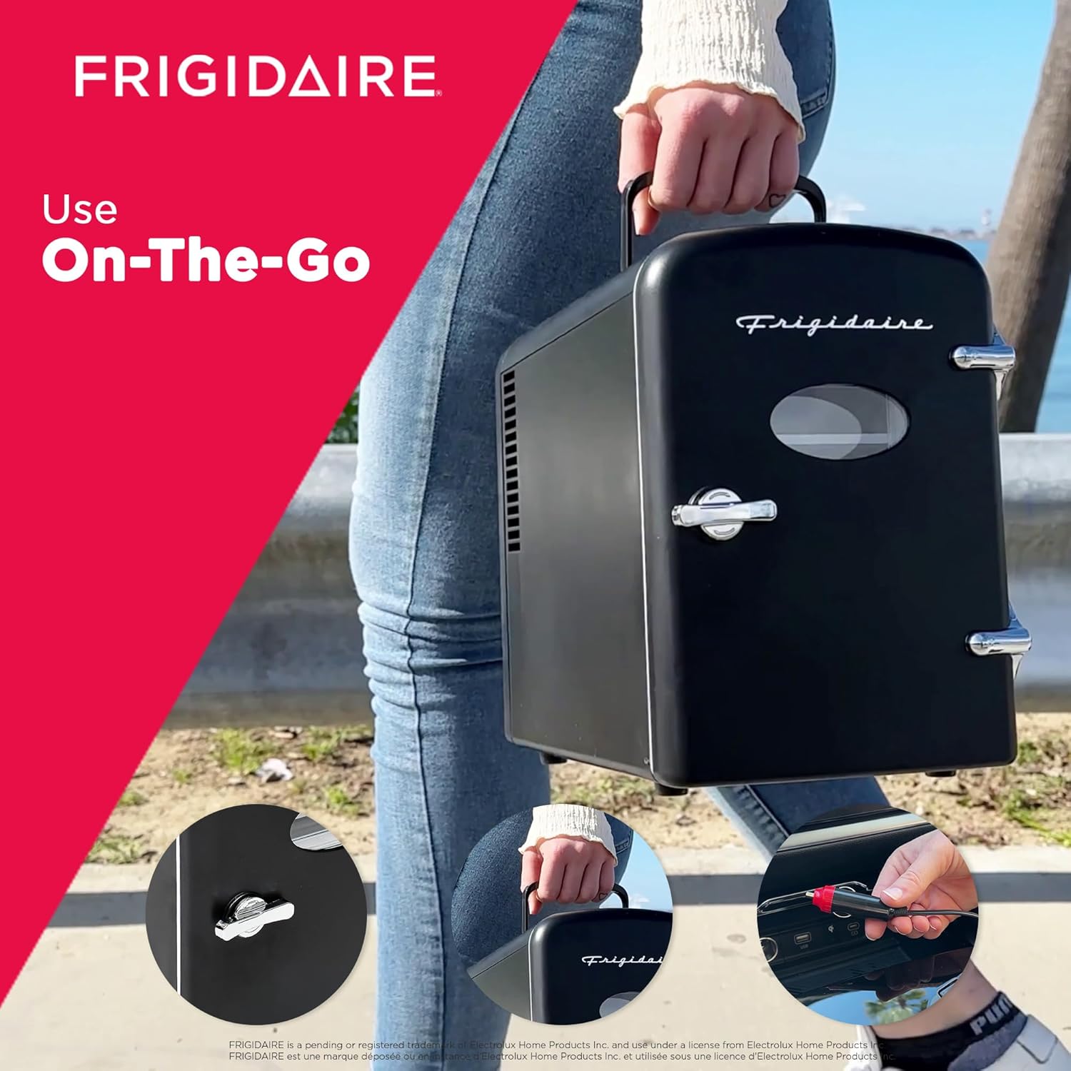 Frigidaire EFMIS175 Retro 9-Can Mini Personal Fridge Portable Cooler for Car, Office, Bedroom, Dorm Room, or Cabin, 11.8"D x 7.1"W x 10.1"H, Black-4