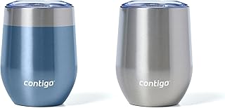 Contigo River North Stainless Steel Wine Tumbler with Splash-Proof Lid, 12oz., 2 Pack, Dark Ice & Stainless Steel