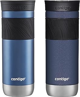 Contigo SNAPSEAL Insulated Stainless Steel Travel Mug with Grip, 20oz., Blue Corn Transparent Satin & Midnight Berry