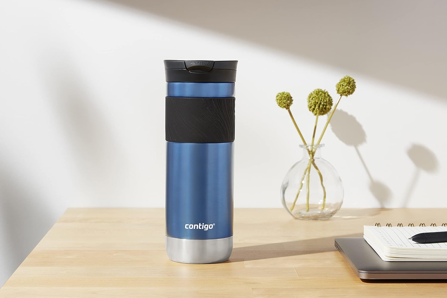 Contigo SNAPSEAL Insulated Stainless Steel Travel Mug with Grip, 20oz., Blue Corn Transparent Satin & Midnight Berry-3