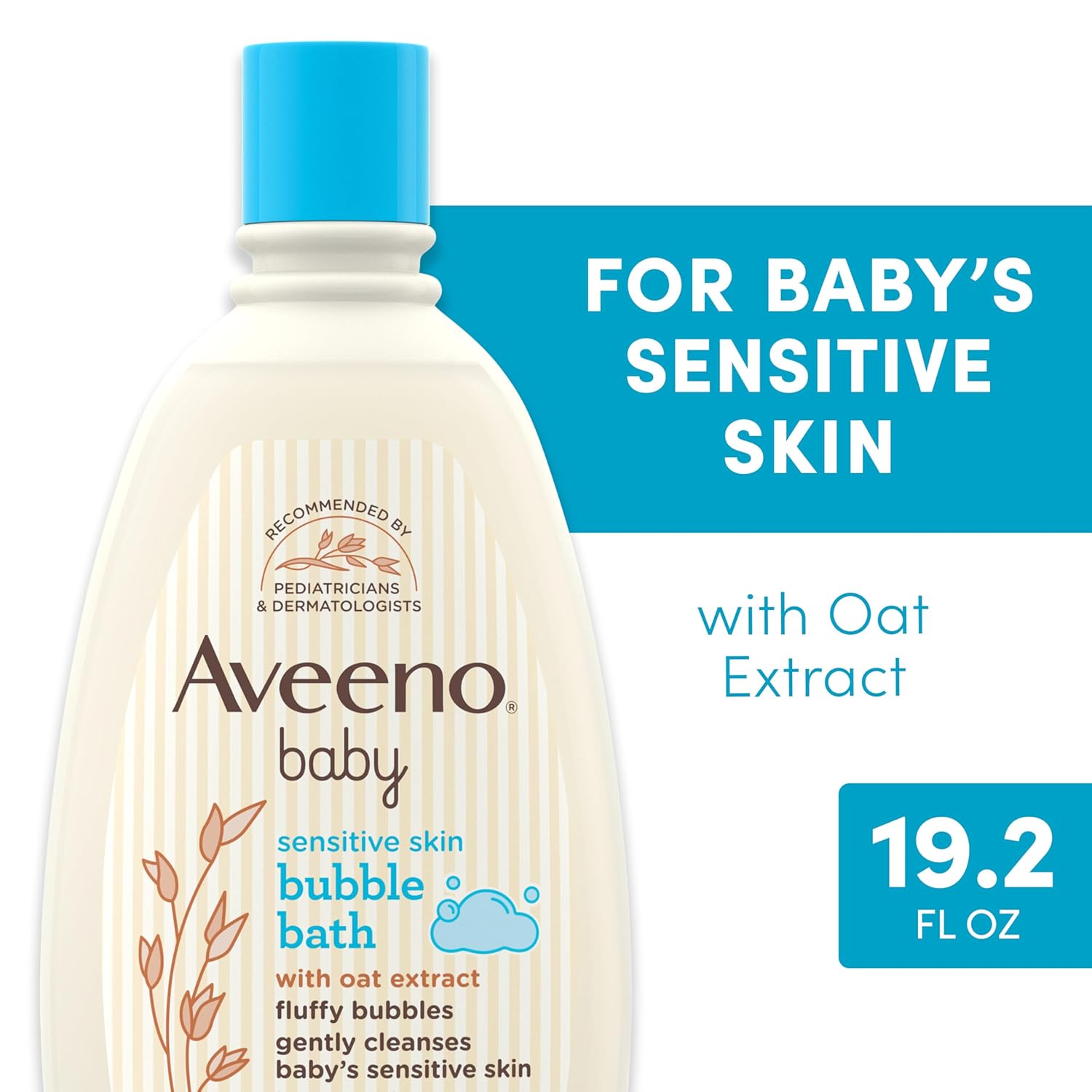 Aveeno Baby Sensitive Skin Bubble Bath with Oat Extract, Gently Cleanses and Leaves Skin Feeling Hydrated, Tear-Free Formula, Hypoallergenic, Paraben-, Phthalate-, Soap- & Dye-Free, 19.2 fl. Oz-1