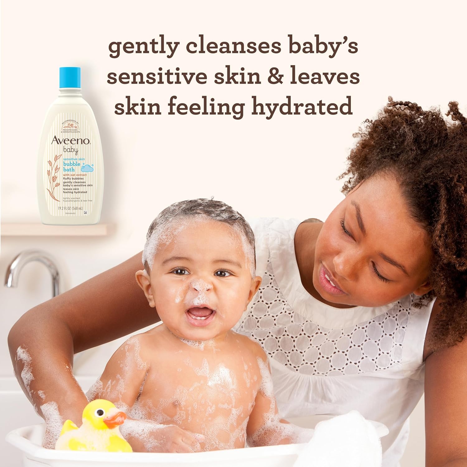 Aveeno Baby Sensitive Skin Bubble Bath with Oat Extract, Gently Cleanses and Leaves Skin Feeling Hydrated, Tear-Free Formula, Hypoallergenic, Paraben-, Phthalate-, Soap- & Dye-Free, 19.2 fl. Oz-4