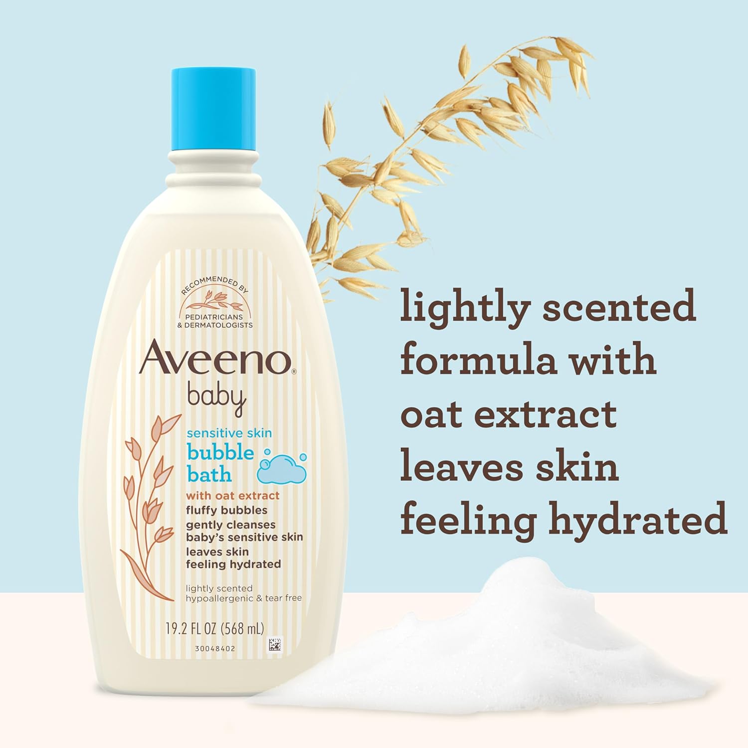 Aveeno Baby Sensitive Skin Bubble Bath with Oat Extract, Gently Cleanses and Leaves Skin Feeling Hydrated, Tear-Free Formula, Hypoallergenic, Paraben-, Phthalate-, Soap- & Dye-Free, 19.2 fl. Oz-6