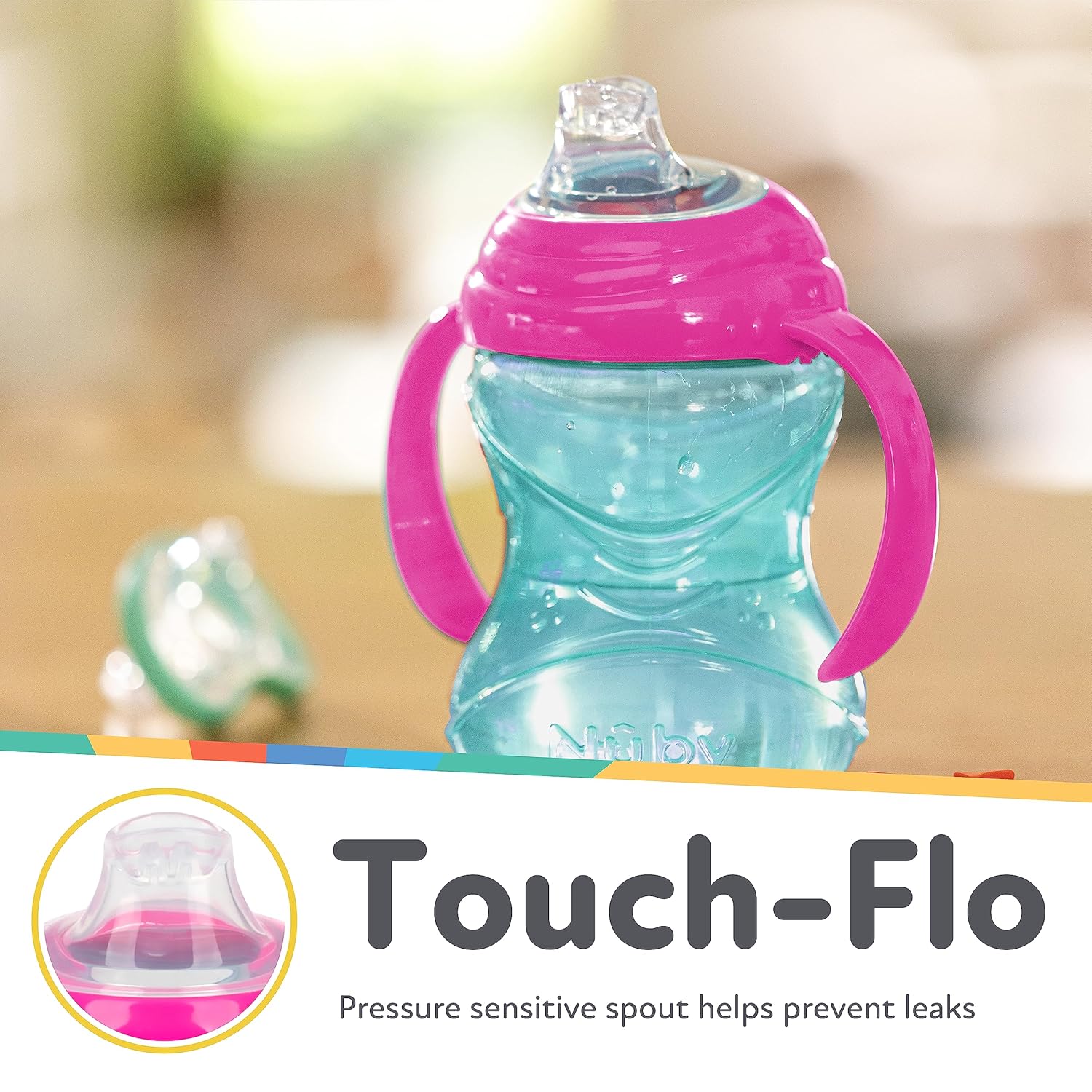 Nuby Clik-It Grip N' Sip Soft Spout No-Spill Training Sippy Cup with Handles - (3-Pack) 10 oz - 4+ Months - Aqua/Purple/Pink-3