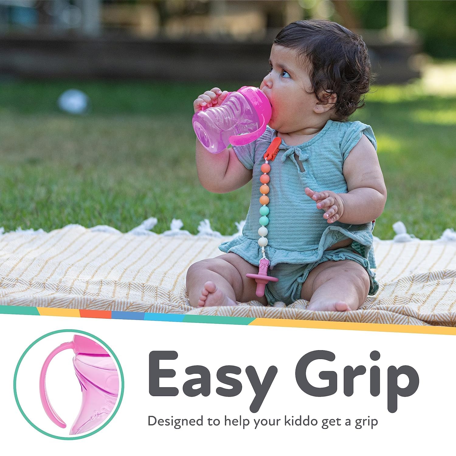 Nuby Clik-It Grip N' Sip Soft Spout No-Spill Training Sippy Cup with Handles - (3-Pack) 10 oz - 4+ Months - Aqua/Purple/Pink-4