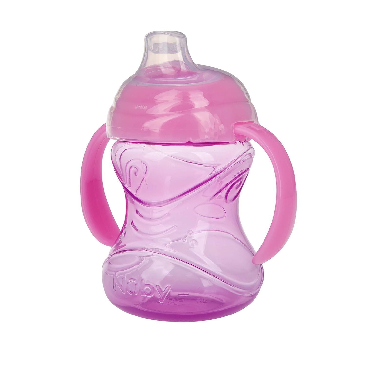 Nuby Clik-It Grip N' Sip Soft Spout No-Spill Training Sippy Cup with Handles - (3-Pack) 10 oz - 4+ Months - Aqua/Purple/Pink-5