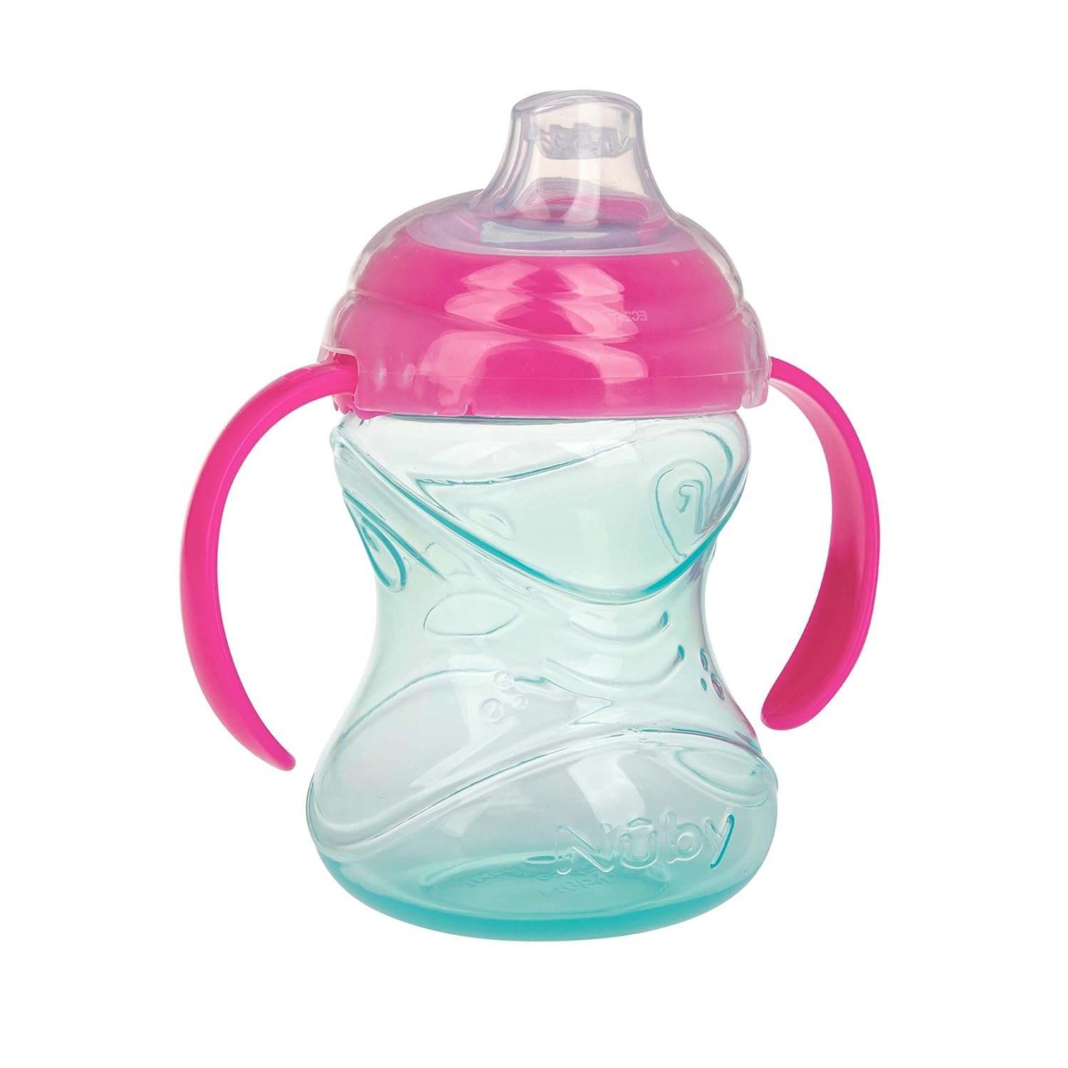 Nuby Clik-It Grip N' Sip Soft Spout No-Spill Training Sippy Cup with Handles - (3-Pack) 10 oz - 4+ Months - Aqua/Purple/Pink-7