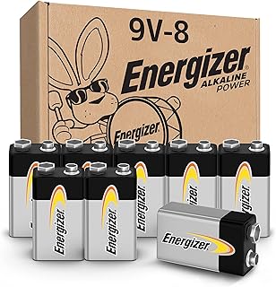 Energizer Alkaline Power 9 Volt Batteries (8 Pack), Long-Lasting Alkaline 9V Batteries