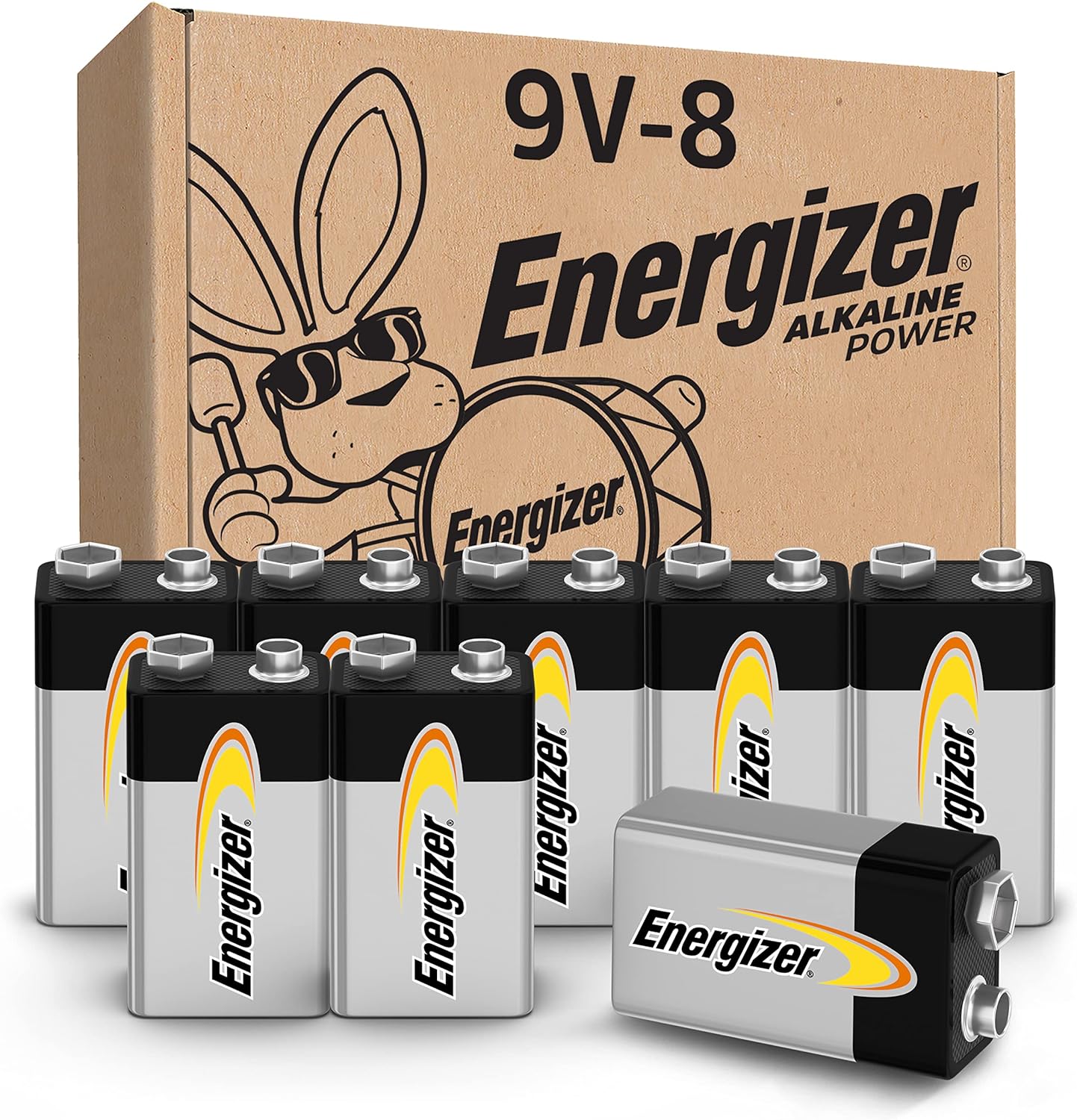 Energizer Alkaline Power 9 Volt Batteries (8 Pack), Long-Lasting Alkaline 9V Batteries-0