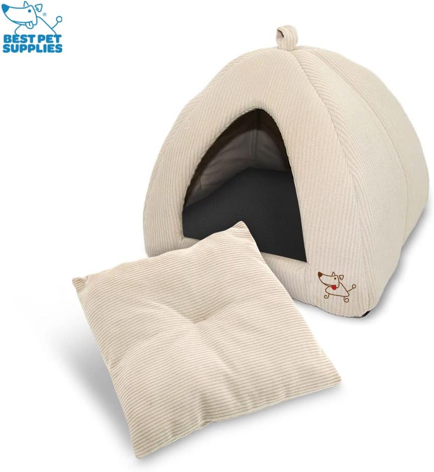 Pet Tent-Soft Bed for Dog and Cat by Best Pet Supplies - Beige Corduroy, 19" x 19" x H:19"-1