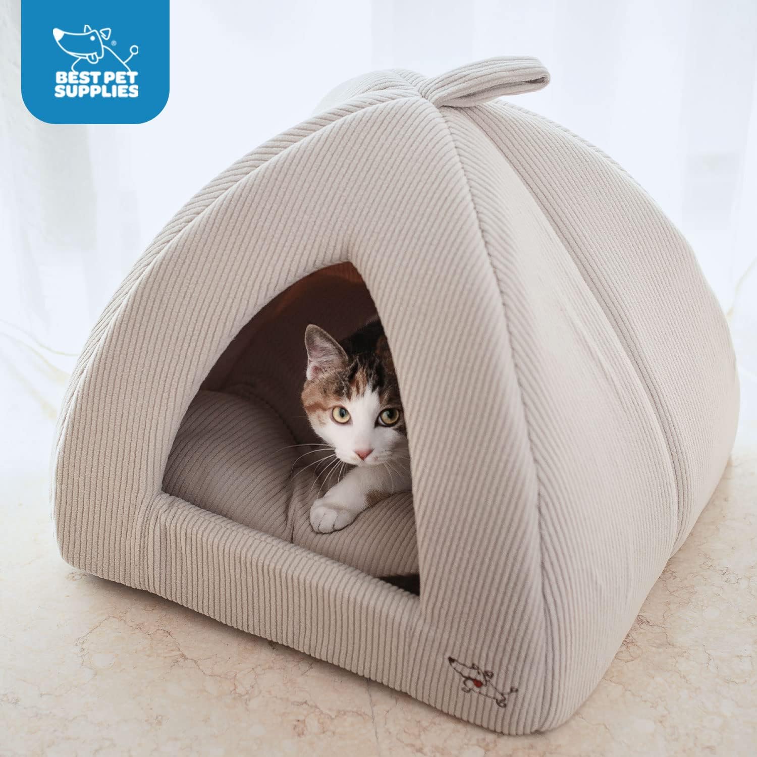 Pet Tent-Soft Bed for Dog and Cat by Best Pet Supplies - Beige Corduroy, 19" x 19" x H:19"-3