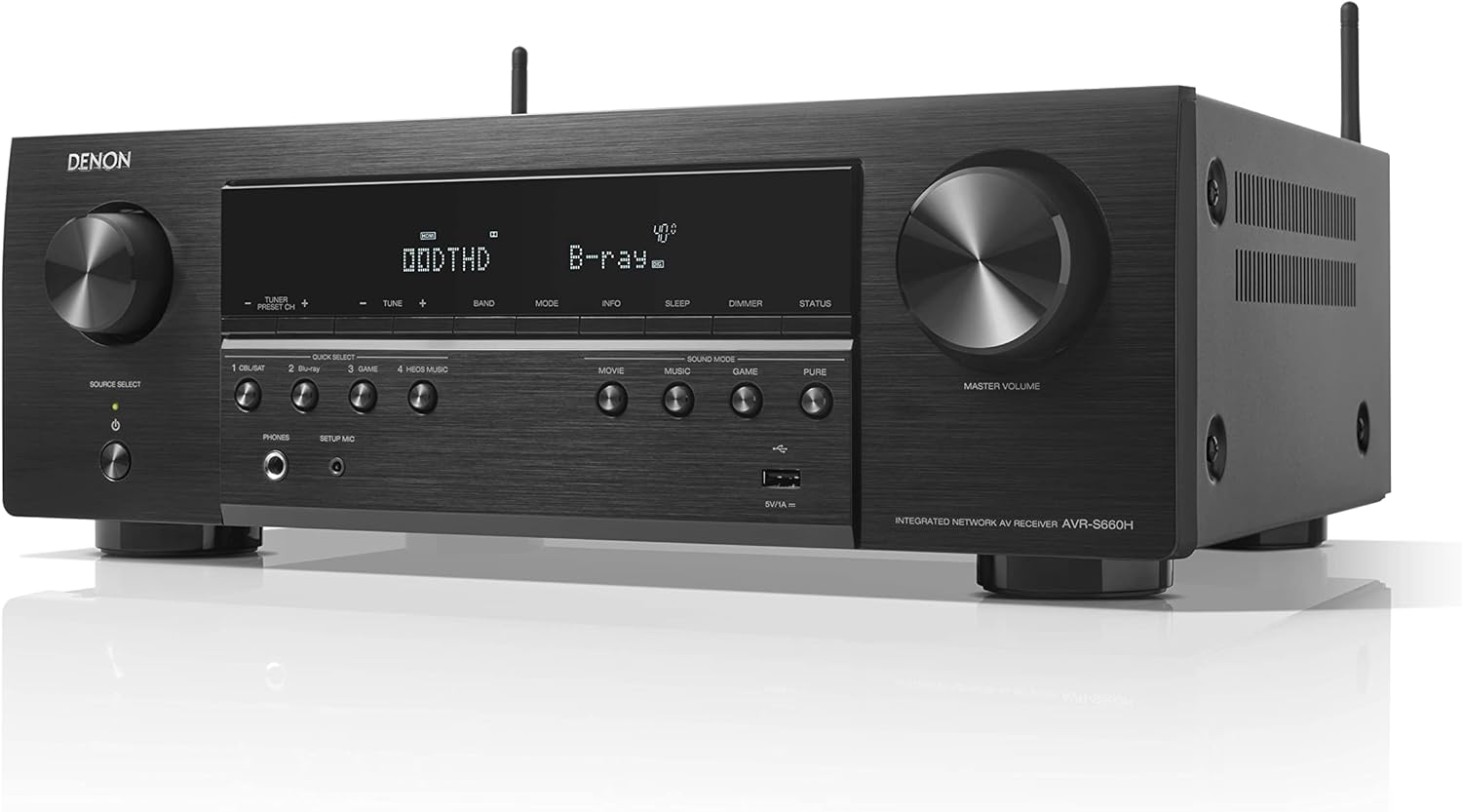 Denon AVR-S660H 5.2 Ch AVR - 75 W/Ch, Advanced 8K Upscaling, 3D Audio - Dolby TrueHD, DTS:HD Master & More, Wireless, Built-in HEOS, Alexa, Receiver-0