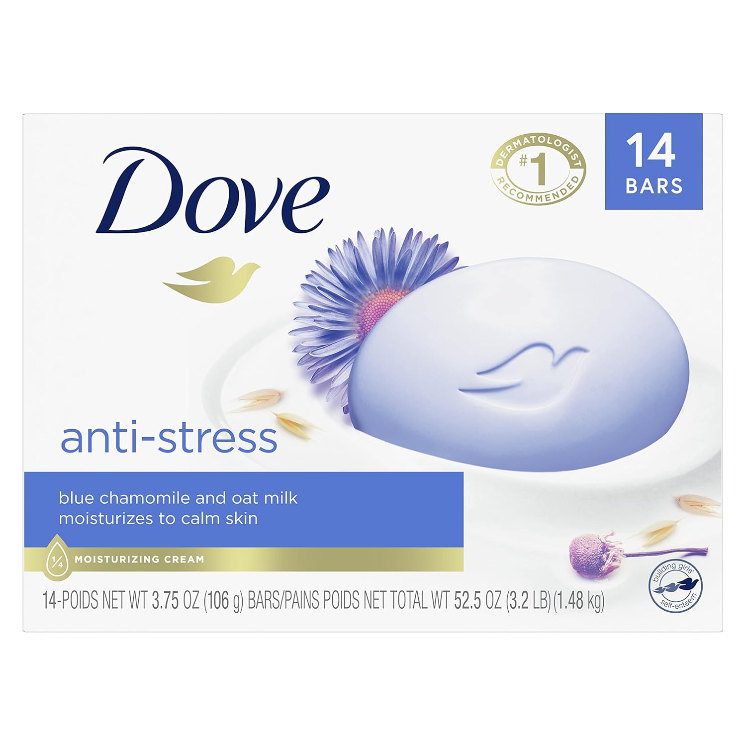 Dove Beauty Bar Gentle Cleanser Moisturizes To Calm Skin Anti-Stress Cream Bar Gentle Bar Soap Cleanser Made With 1/4 Moisturizing Cream 3.75 oz 14 Count-0