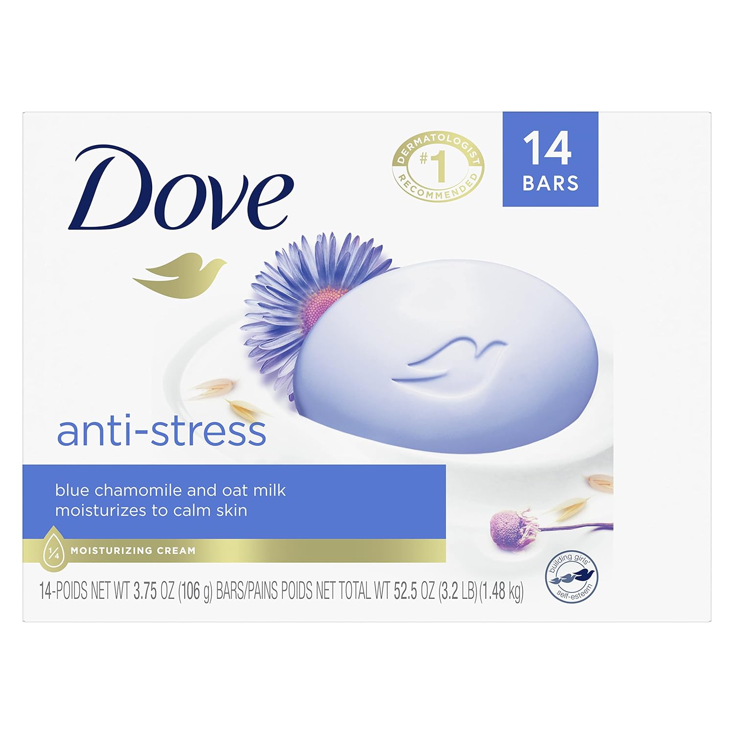 Dove Beauty Bar Gentle Cleanser Moisturizes To Calm Skin Anti-Stress Cream Bar Gentle Bar Soap Cleanser Made With 1/4 Moisturizing Cream 3.75 oz 14 Count-1