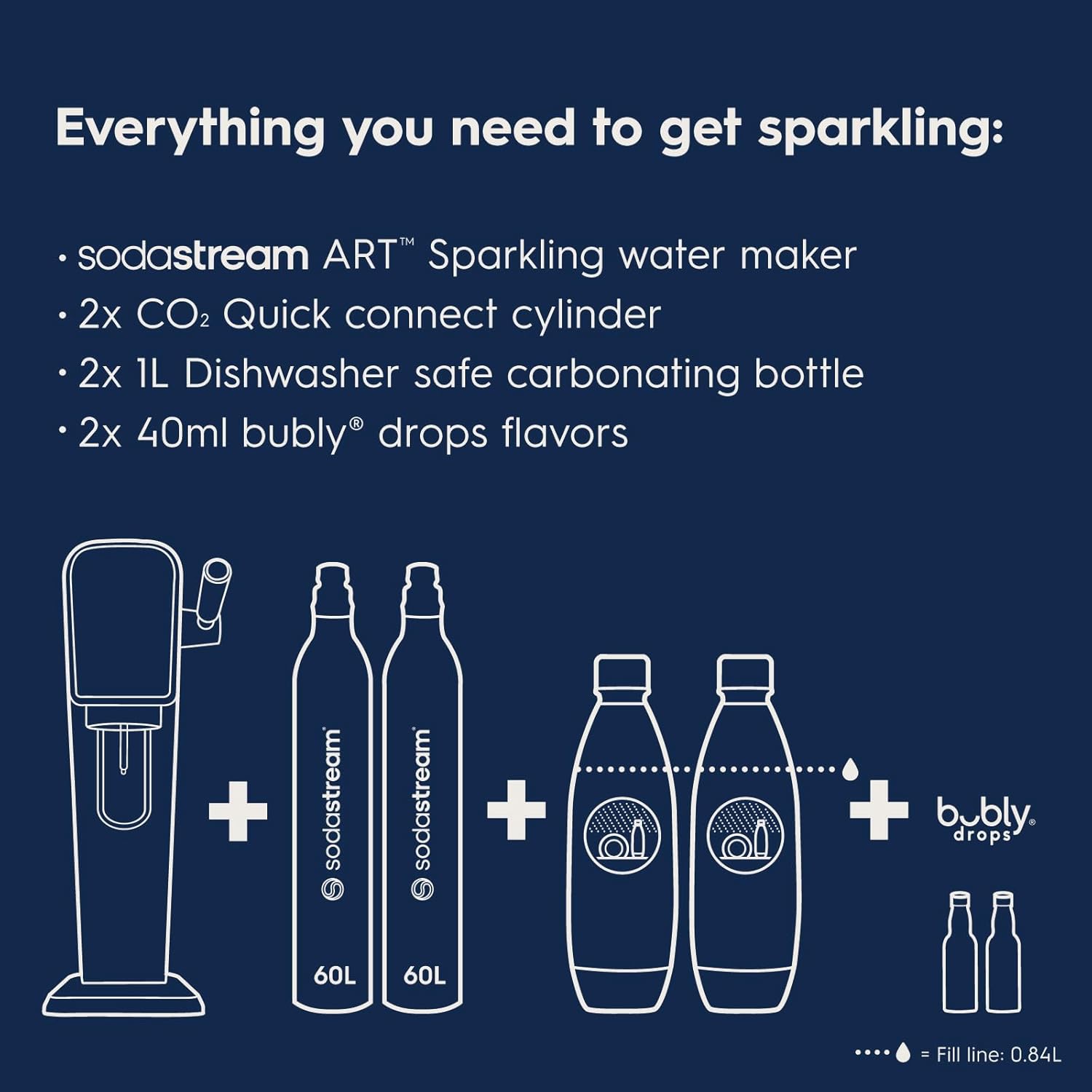 SodaStream Art Sparkling Water Maker Bundle (Mandarin Red), with CO2, DWS Bottles, and Bubly Drops Flavors-2