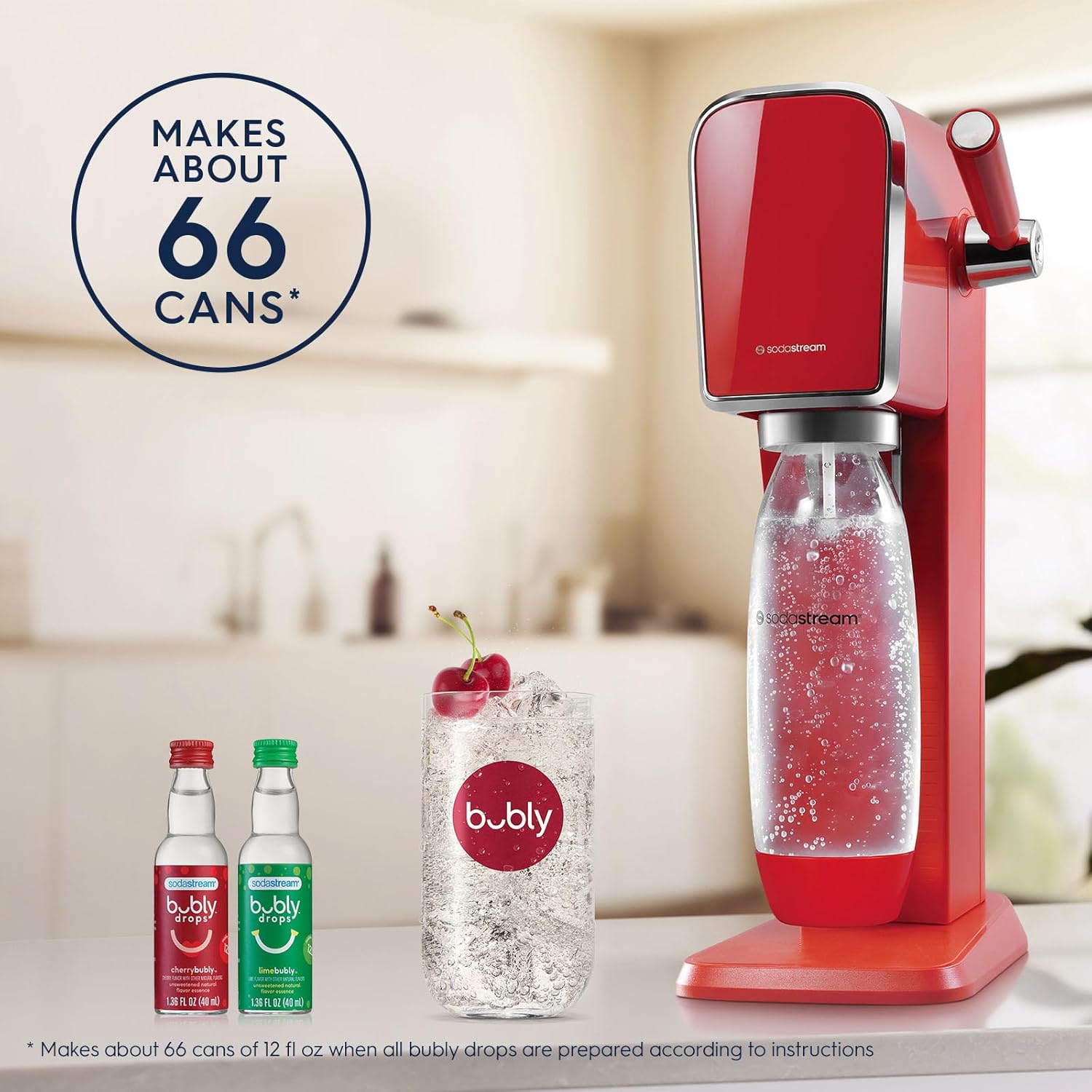 SodaStream Art Sparkling Water Maker Bundle (Mandarin Red), with CO2, DWS Bottles, and Bubly Drops Flavors-8