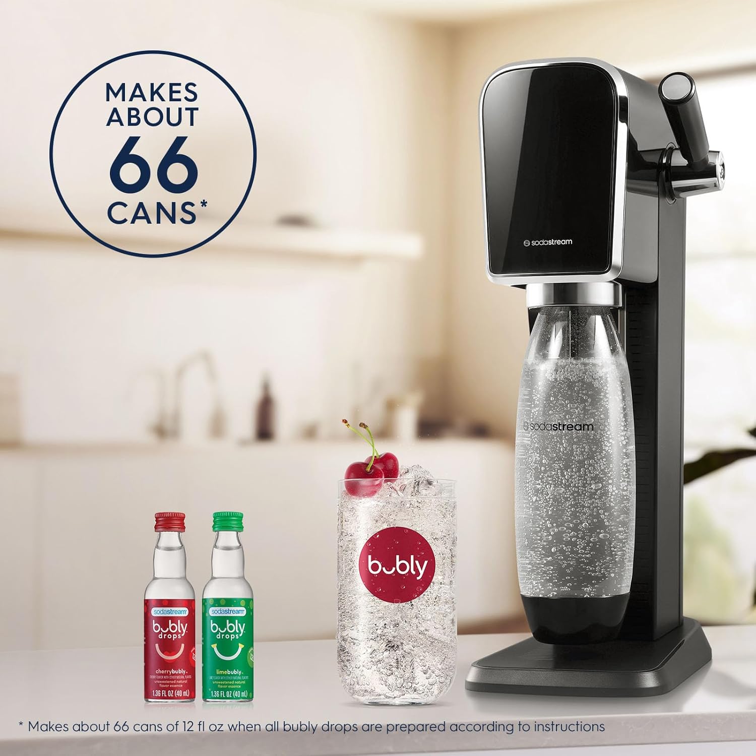 SodaStream Art Sparkling Water Maker Bundle (Black), with CO2, DWS Bottles, and Bubly Drops Flavors-8