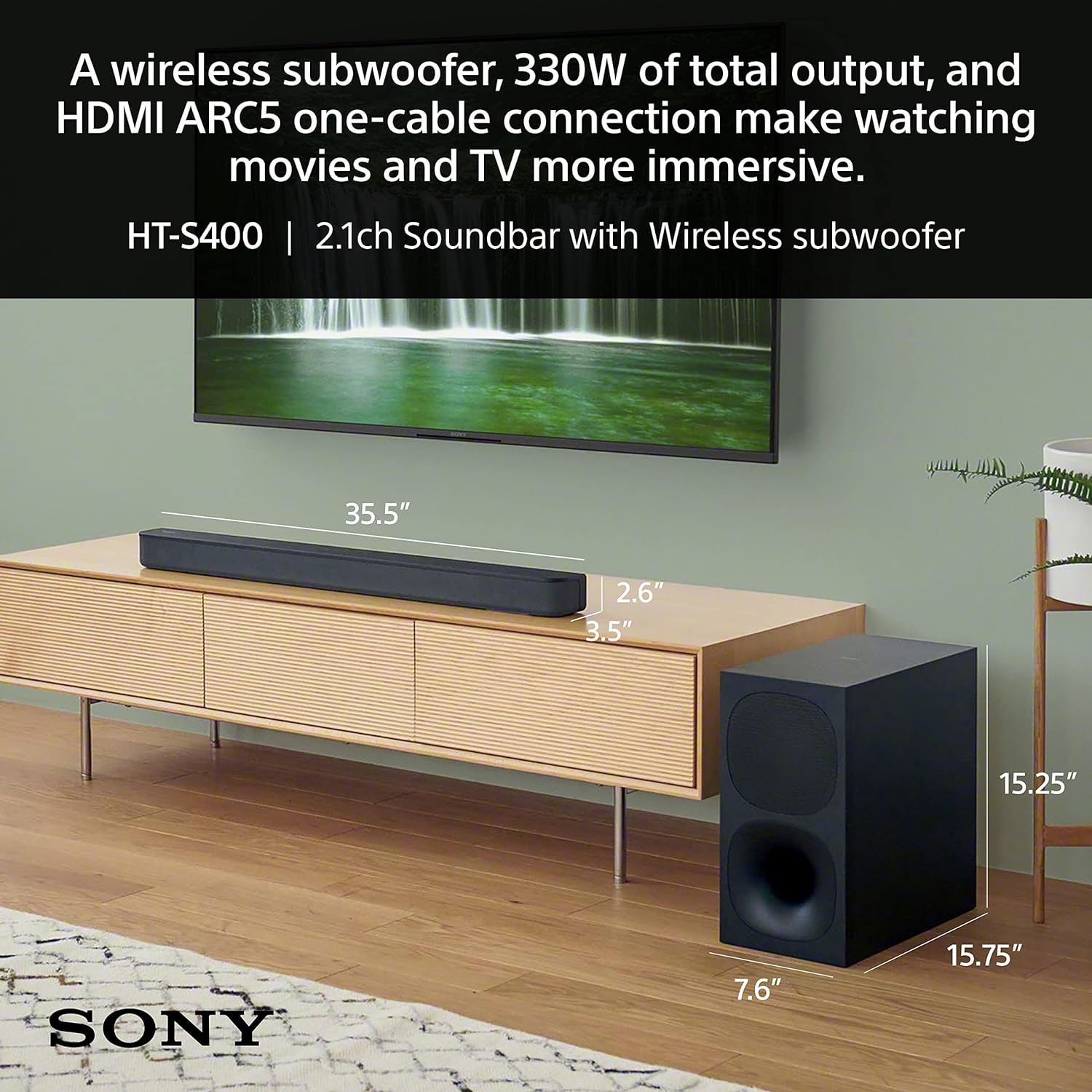 Sony HT-S400 2.1ch Soundbar with Powerful Wireless subwoofer, S-Force PRO Front Surround Sound, and Dolby Digital, Black-1