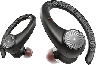 Tribit True Wireless Earbuds Bluetooth Headphones 65H Playtime Sports Earbuds with Earhook, IPX8 Waterproof Over-Ear Buds Built-in Mic Bluetooth 5.2 Headsets for TV Phone Laptop Black, MoveBuds H1