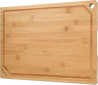 Hiware Bamboo Cutting Board for Kitchen, Heavy Duty Wood Cutting Board with Juice Groove, 100% Organic Bamboo, Pre Oiled, 15" x 10"