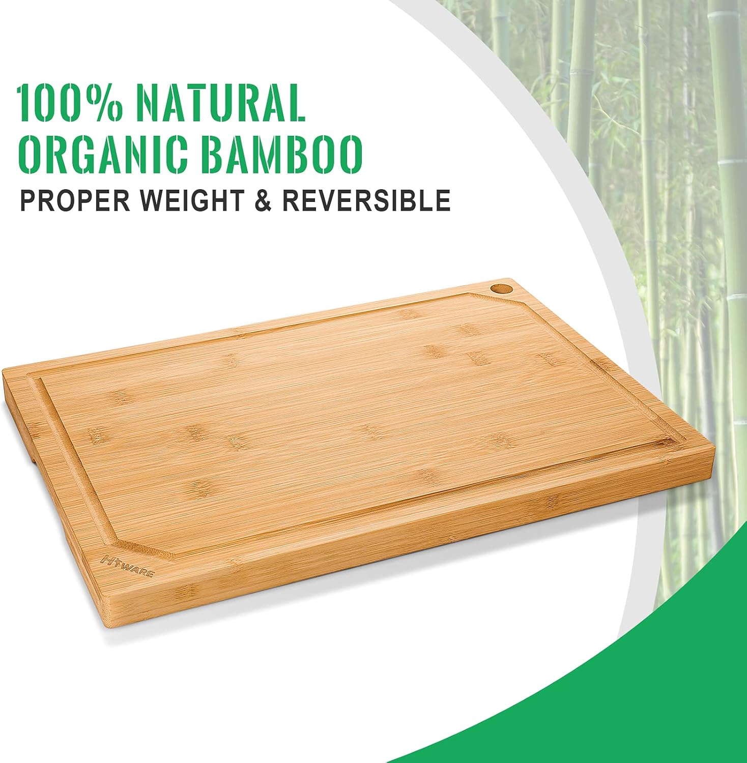 Hiware Bamboo Cutting Board for Kitchen, Heavy Duty Wood Cutting Board with Juice Groove, 100% Organic Bamboo, Pre Oiled, 15" x 10"-2