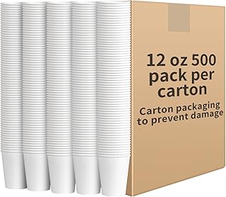 RACETOP Paper Coffee Cups 12 oz [500 pack], Paper Cups Disposable, Hot Coffee Cups, Ideal for Coffee, Beverages (12oz 500 pack white)