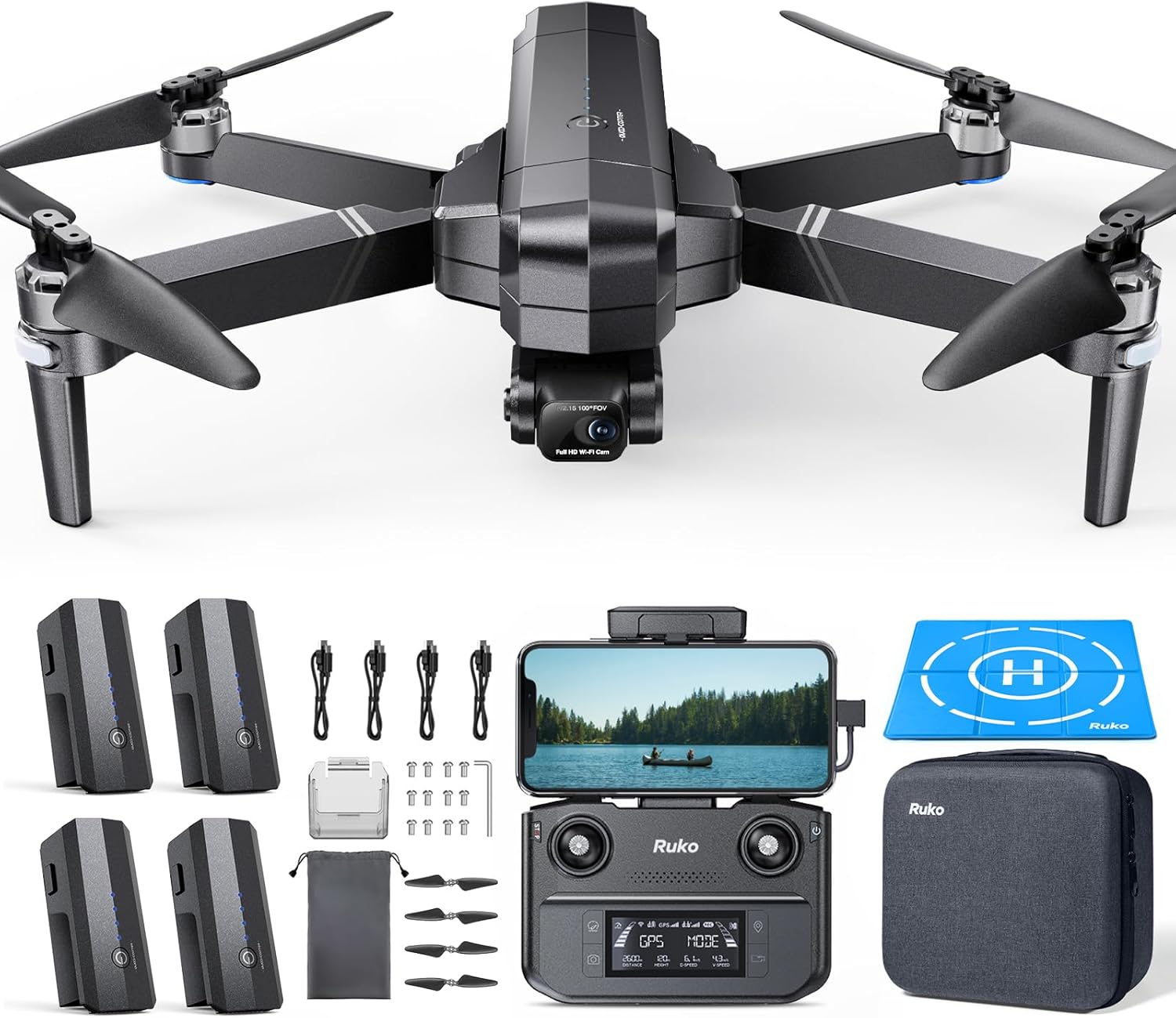 Ruko F11GIM2 4B Drones with Camera for Adults 4k,FAA Remote ID Comply,2-Axis Gimbal + Eis, 112mins Fly Time 4 Batteries, 9800ft Long Range, gps-0