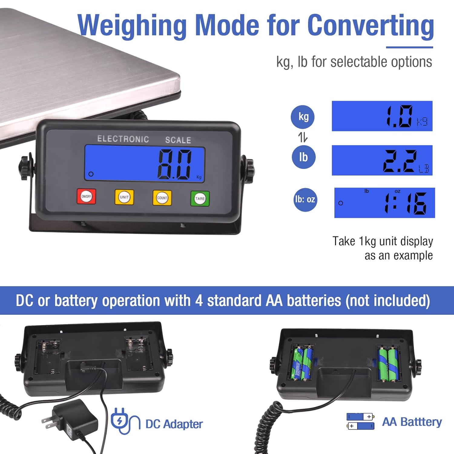 Large Platform Heavy Duty Shipping Scale(15.3”x11.8”), 440lbs High Accurate Digital Scale for Packages with Hold/Tare/Timer Function, Industrial Scale&Postal Scale for Weighing/Luggage/Package/Mailing-3