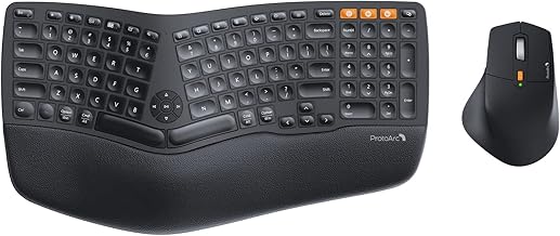 ProtoArc Ergonomic Wireless Keyboard Mouse, EKM01 Ergo Bluetooth Keyboard and Mouse Combo, Split Design, Palm Rest, Multi-Device, Rechargeable, Windows/Mac/Android (Black)