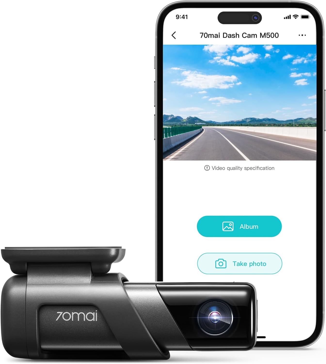 70mai True 2.7K 1944P Dash Cam M500, eMMC Built-in 128GB Storage, Powerful Night Vision with HDR, 170° FOV, 24H Parking Surveillance, Time-Lapse Recording, Built in GPS, ADAS, iOS/Android App Control-0