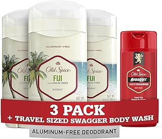 Old Spice Men's Deodorant Aluminum-Free Fiji with Palm Tree, 3oz (Pack of 3) with Travel-Size Swagger Body Wash