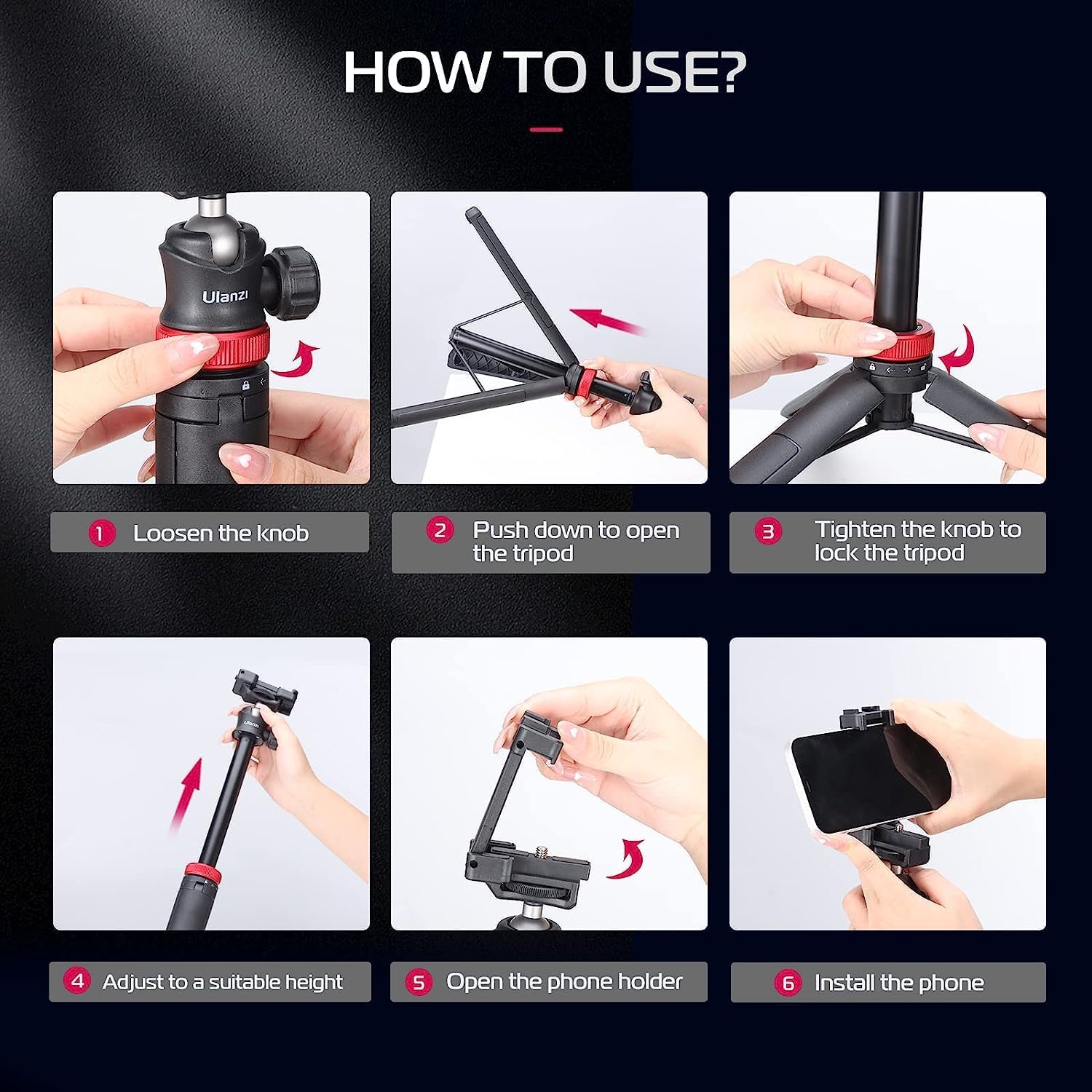 ULANZI MT-44 Extendable Phone Tripod, 59" Selfie Stick Phone Vlog Tripod Stand with 2 in 1 Phone Clip, 360° Ball Head Camera Tripod for iPhone Sony Canon GoPro, Lightweight for Travel-4