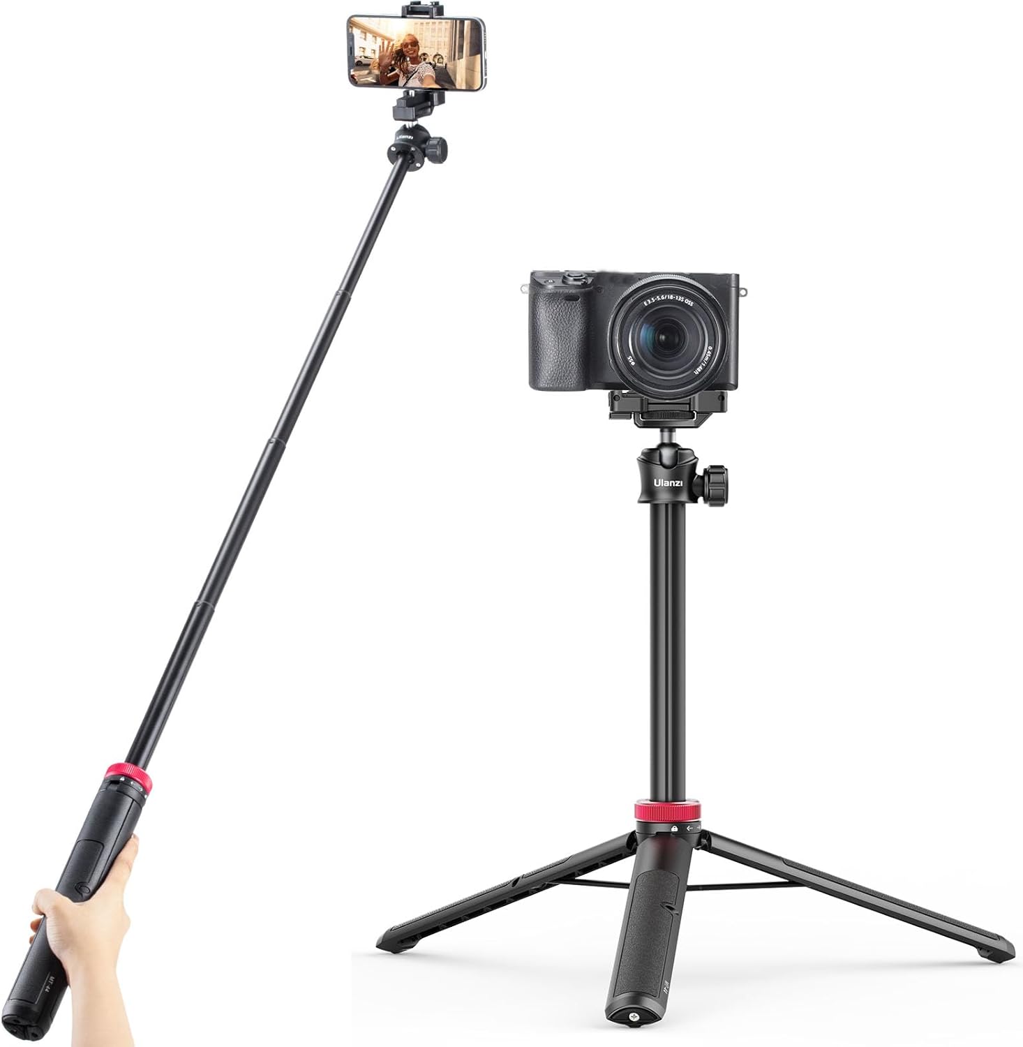 ULANZI MT-44 Extendable Phone Tripod, 59" Selfie Stick Phone Vlog Tripod Stand with 2 in 1 Phone Clip, 360° Ball Head Camera Tripod for iPhone Sony Canon GoPro, Lightweight for Travel-6