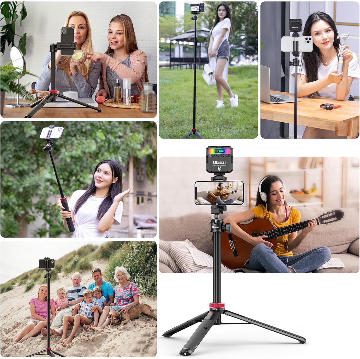 ULANZI MT-44 Extendable Phone Tripod, 59" Selfie Stick Phone Vlog Tripod Stand with 2 in 1 Phone Clip, 360° Ball Head Camera Tripod for iPhone Sony Canon GoPro, Lightweight for Travel-7