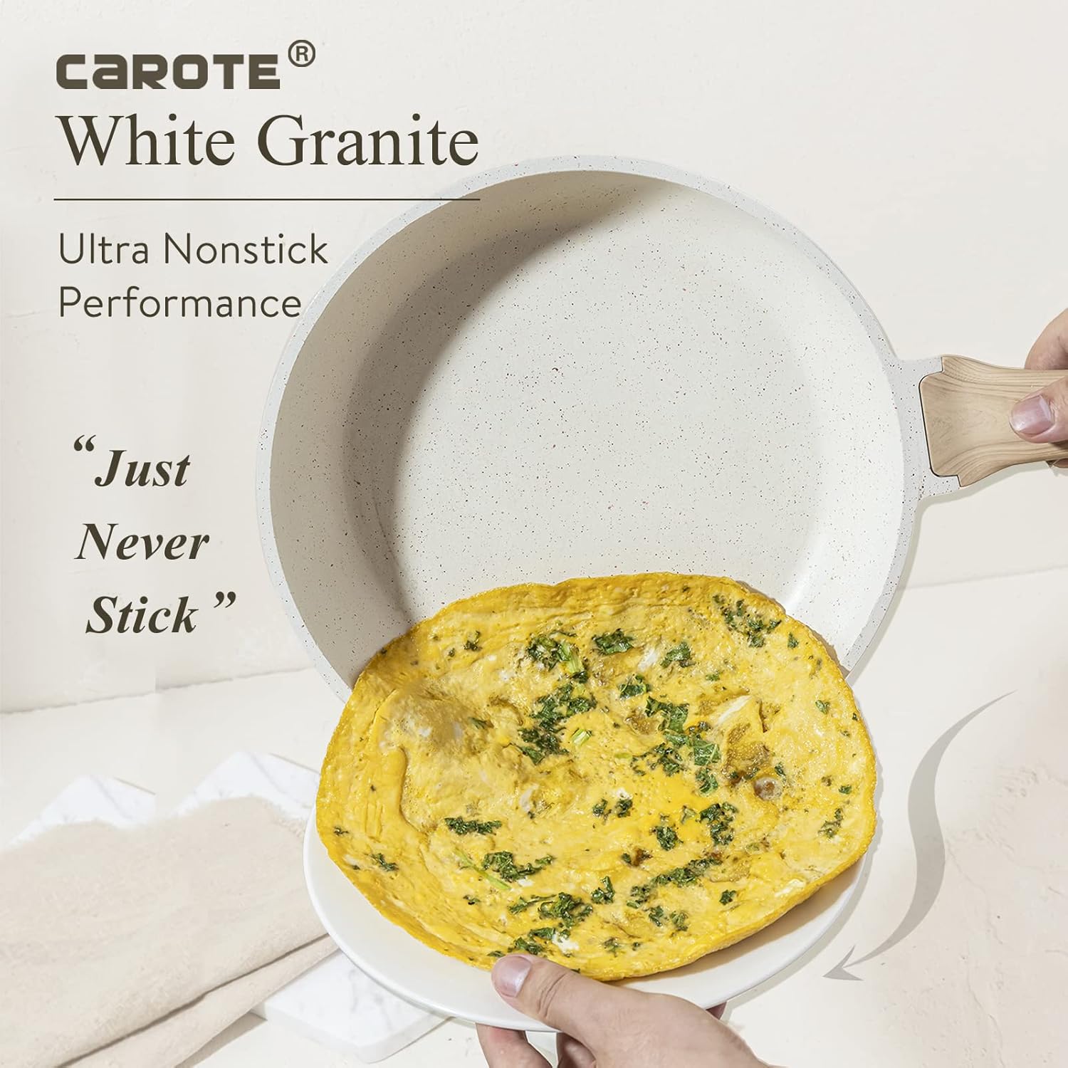 CAROTE 8 Inch Nonstick Skillet Frying Pan with Lid,White Granite Non Stick Omelet Pans,Fry Pan Egg Pan Stone Cookware Chef's Pan, PFOS & PFOA Free-3