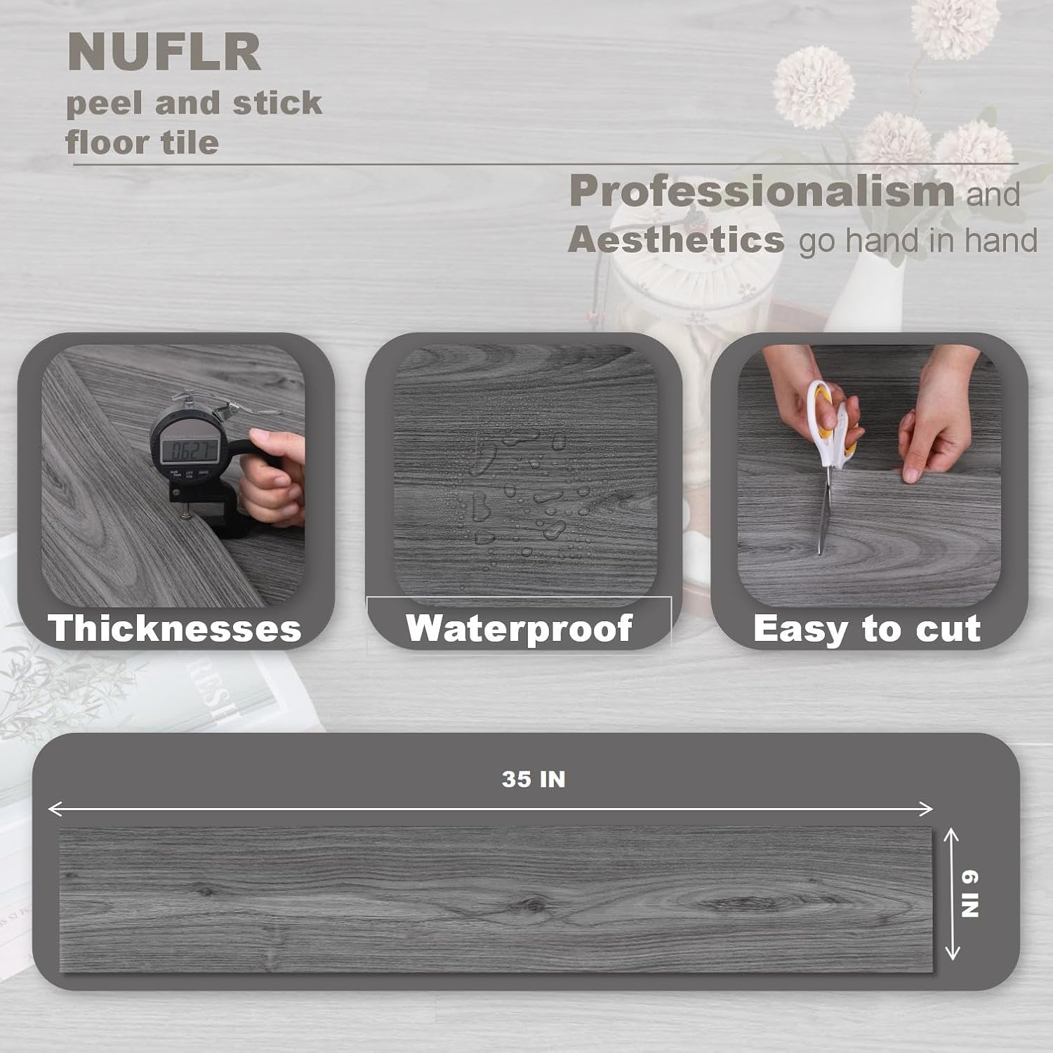 NUFLR Peel and Stick Floor Tile, Vinyl Flooring Natural Grey Wood, Easy to Install and Removable for Update Bathroom Kitchen RV (6 X 35In, 10 PCS)……-1