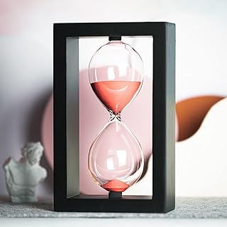 Hourglass 60 Minute Decorative Sand Timer, Black Wooden Frame Red Sand Clock