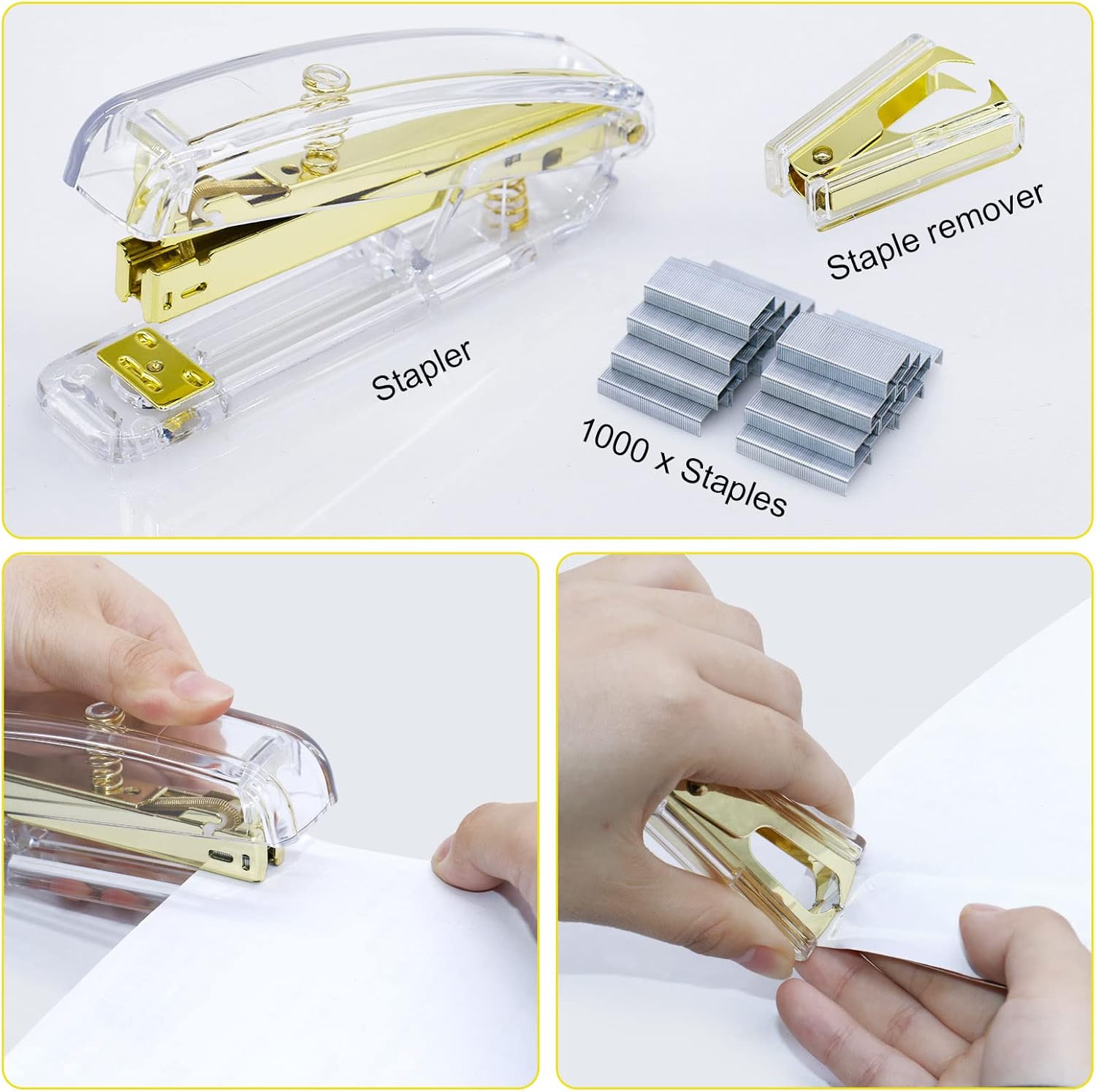 BOMEI PACK Desk Accessory Kit, Stapler and Staple Remover with 1000 Staples, Tape Dispenser with 1Rolls Transparent Tape, 1 Pen and Pencil Holder, Binder Clips, Paper Clips-6