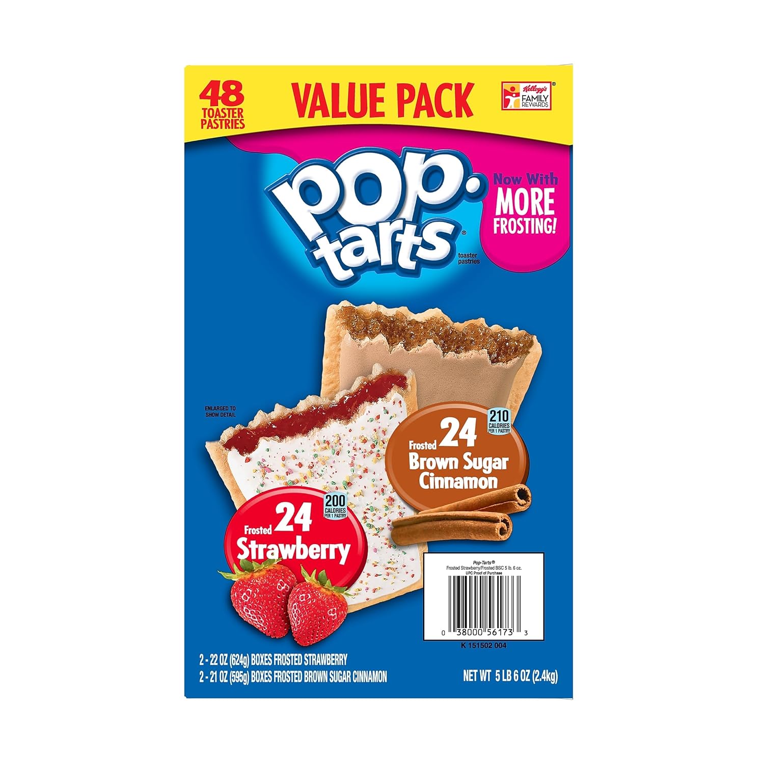 Kellogg's Pop Tarts Bars, Strawberry & Brown Sugar Cinnamon, 48/Carton (220-00456)-1