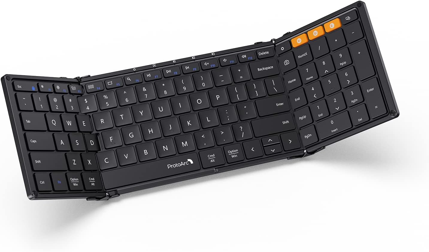 ProtoArc Foldable Bluetooth Keyboard, XK01 Folding Wireless Portable Keyboard with Numeric Keypad, Full-Size Travel Keyboard for iPad Tablet Smartphone Laptop PC Windows iOS Android, Black-0