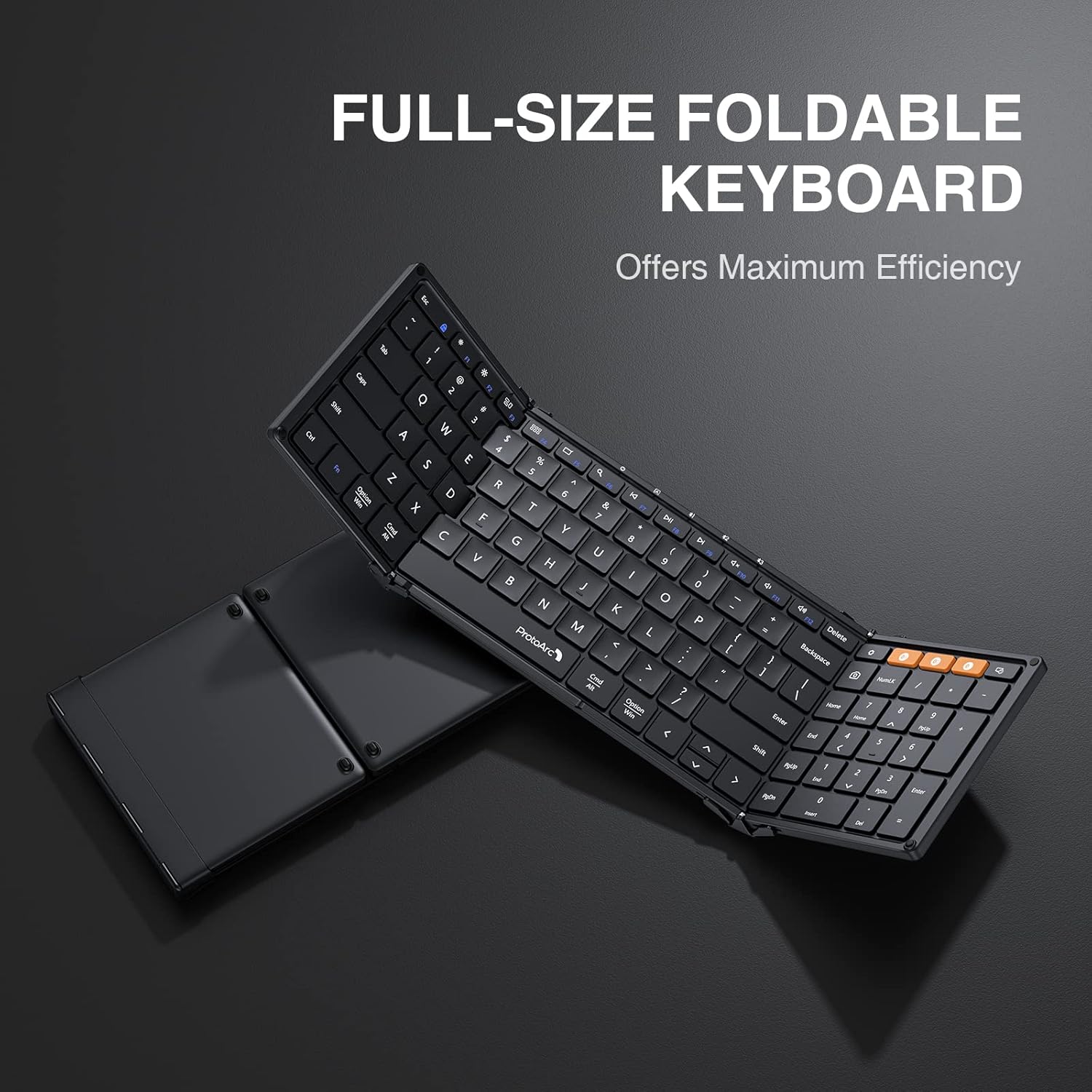 ProtoArc Foldable Bluetooth Keyboard, XK01 Folding Wireless Portable Keyboard with Numeric Keypad, Full-Size Travel Keyboard for iPad Tablet Smartphone Laptop PC Windows iOS Android, Black-6