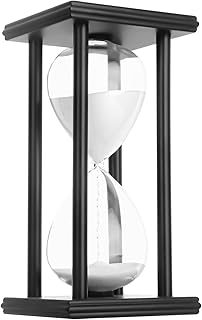 Hourglass Sand Timer,Black Wooden 30/45/60 Minute Sandglass Timer for Home,Desktop,Classroom Kitchen Restaurant Office living room decor (60 Min, White Sand)