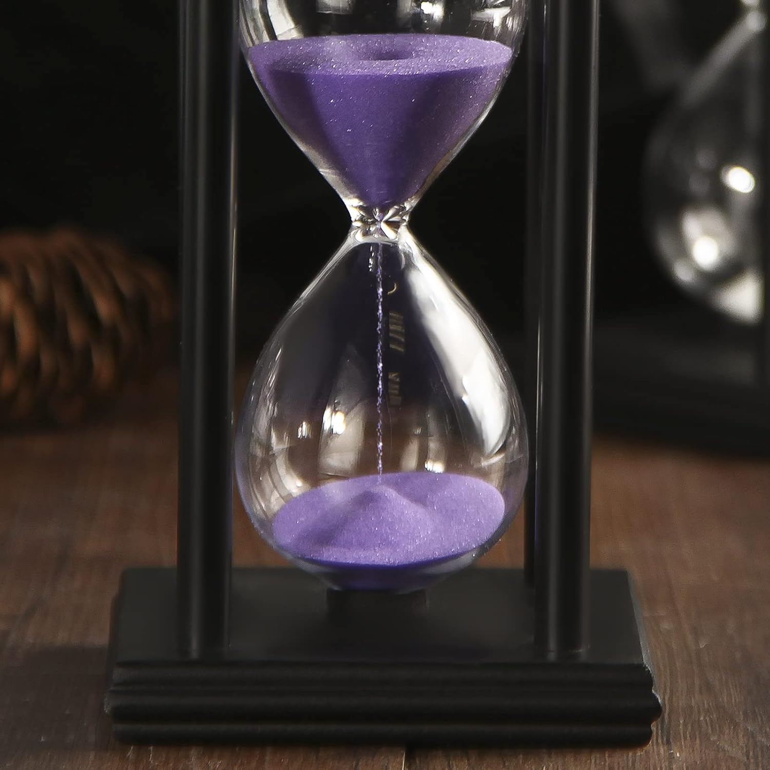 Hourglass Sand Timer,Black Wooden 30/45/60 Minute Sandglass Timer for Home,Desktop,Classroom Kitchen Restaurant Office living room decor (60 Min, White Sand)-4