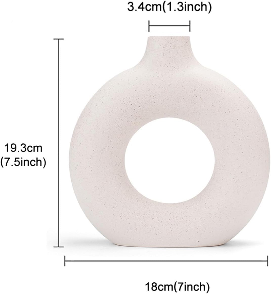 CEMABT White Donut Vase Hollow Ceramic Vase for Flowers Handmade Minimalist Boho ins Style Modern Home Decor for Wedding Dinner Table Party Living Room Office Bedroom(M)-1