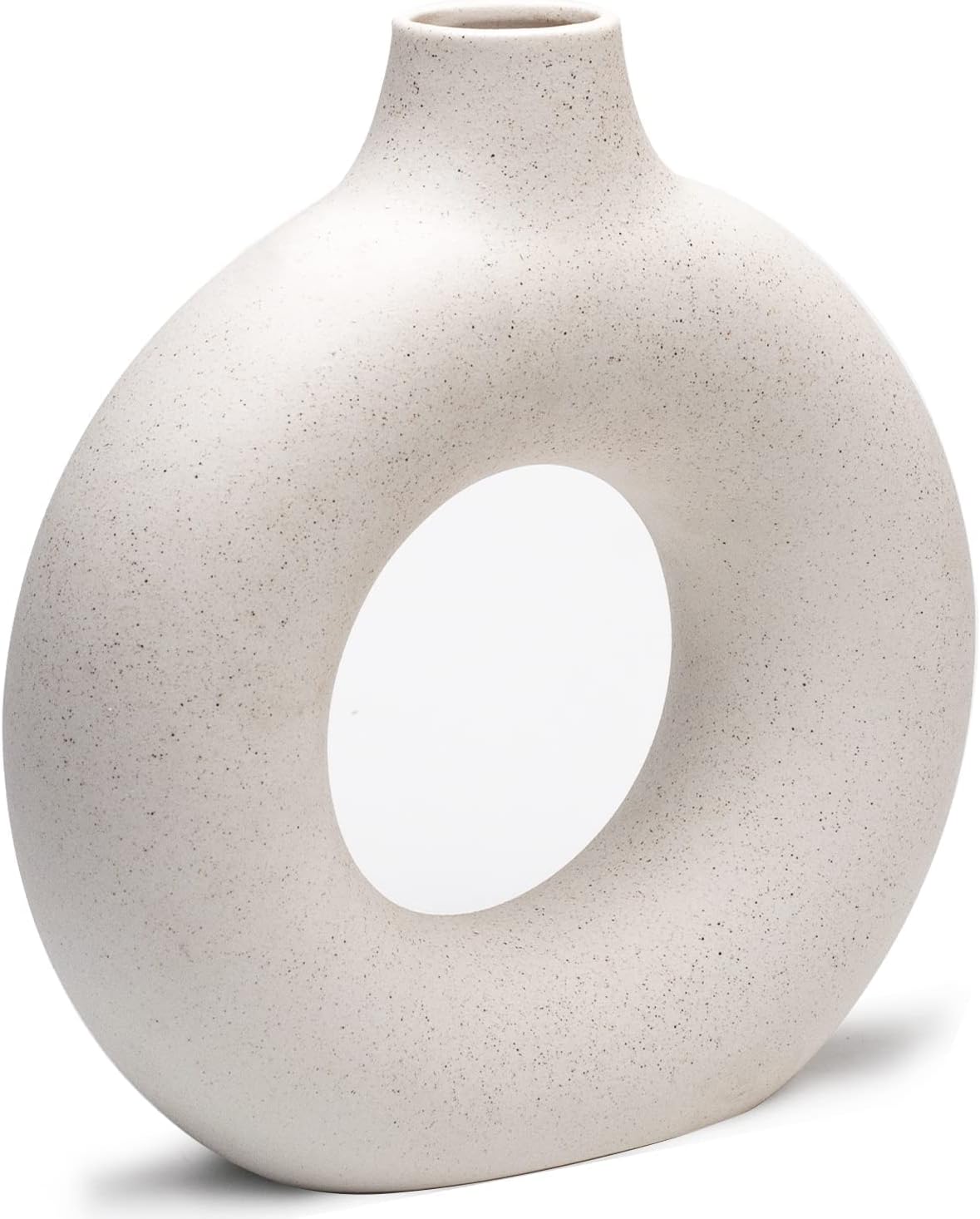 CEMABT White Donut Vase Hollow Ceramic Vase for Flowers Handmade Minimalist Boho ins Style Modern Home Decor for Wedding Dinner Table Party Living Room Office Bedroom(M)-6