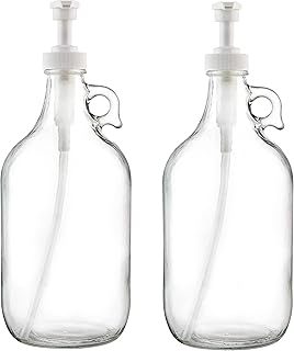 kitchentoolz Half Gallon Glass Pump Dispenser Bottle, Large Jug with Pump for Laundry Soap Dispenser, Liquid Detergent, Fabric Softener, Syrup Pump - 64 oz Capacity